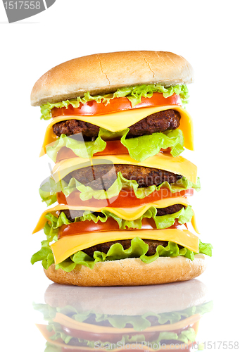 Image of Tasty and appetizing hamburger on a white
