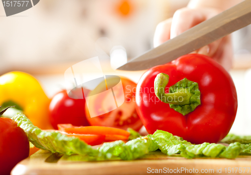 Image of Woman's hands cutting vegetables