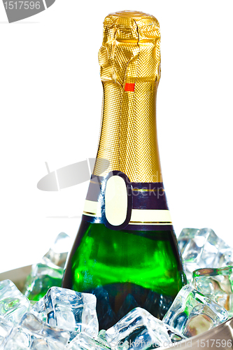 Image of isolated champagne bottle in ice