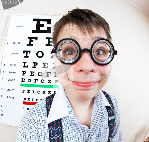 Image of person wearing spectacles in an office at the doctor