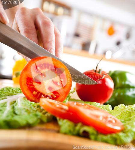 Image of Woman's hands cutting vegetables