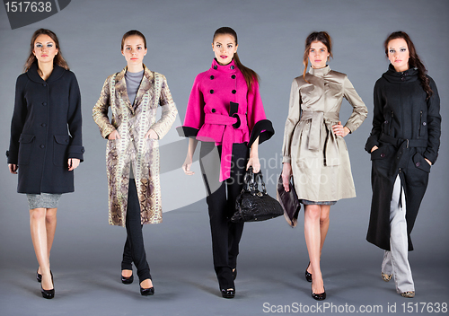 Image of Five girls. Autumn winter collection lady's clothes