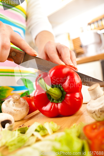 Image of Woman's hands cutting vegetables