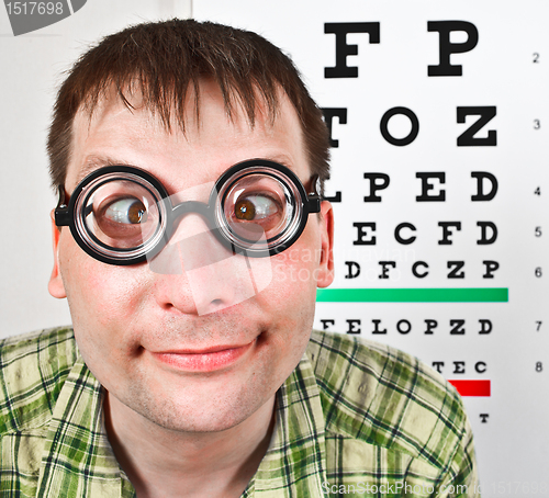 Image of person wearing spectacles in an office at the doctor