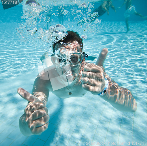 Image of man floats in pool