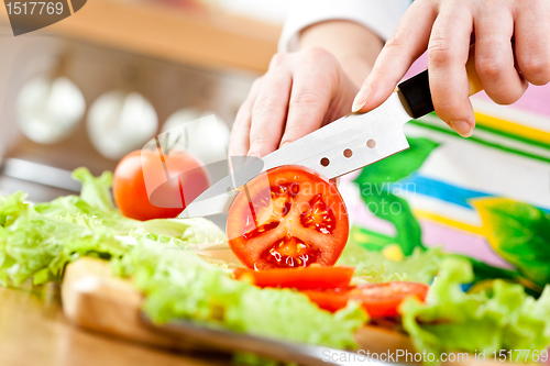 Image of Woman's hands cutting vegetables