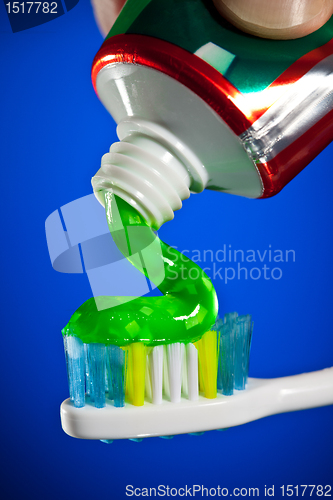 Image of toothpaste being squeezed onto a toothbrush