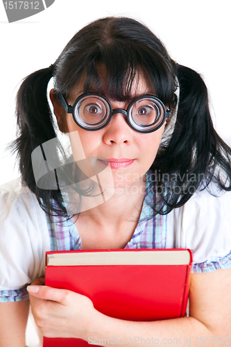 Image of Nerd Student Girl with Textbooks