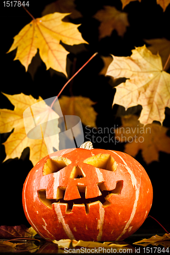 Image of halloween, old jack-o-lantern on black