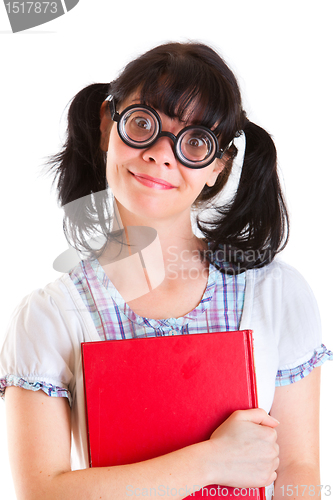 Image of Nerd Student Girl with Textbooks