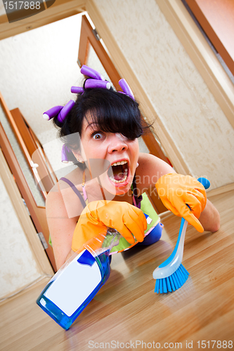 Image of housewife washes a floor