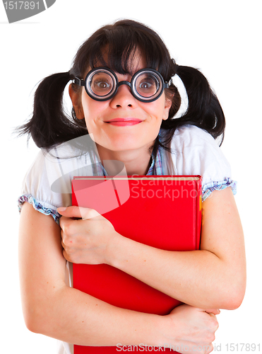 Image of Nerd Student Girl with Textbooks