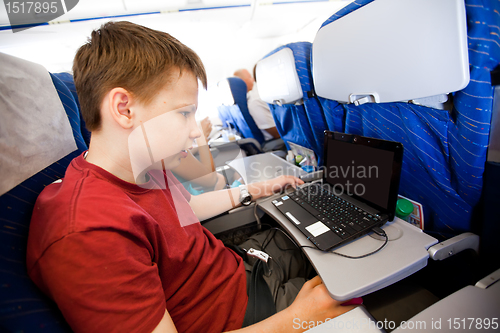 Image of boy flies in the plane 