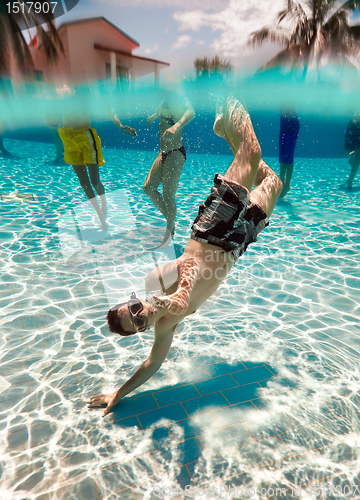 Image of teenager floats in pool