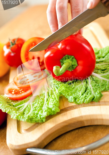 Image of Woman's hands cutting vegetables