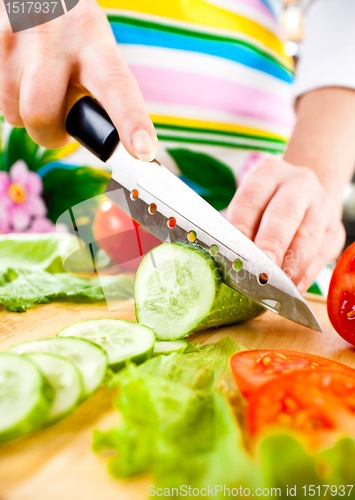 Image of Woman's hands cutting vegetables