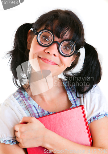 Image of Nerd Student Girl with Textbooks