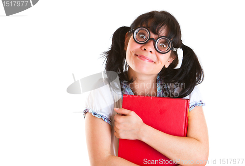 Image of Nerd Student Girl with Textbooks