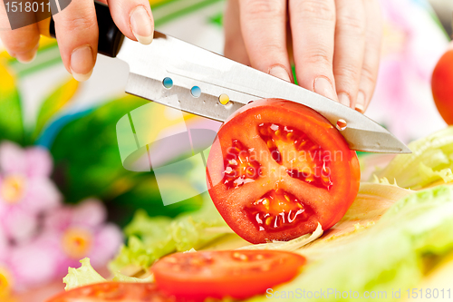 Image of Woman's hands cutting vegetables