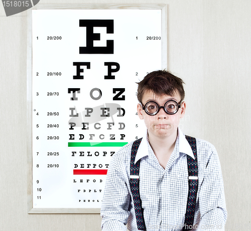 Image of person wearing spectacles in an office at the doctor