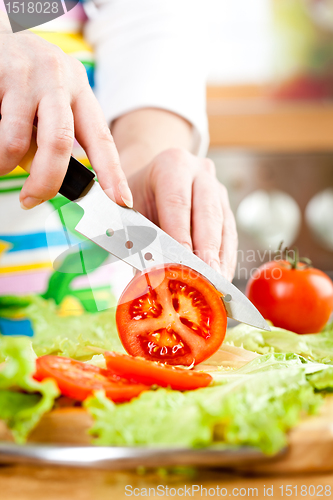 Image of Woman's hands cutting vegetables