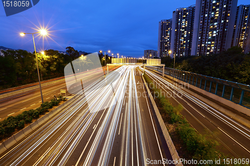 Image of light trails in mega city highway