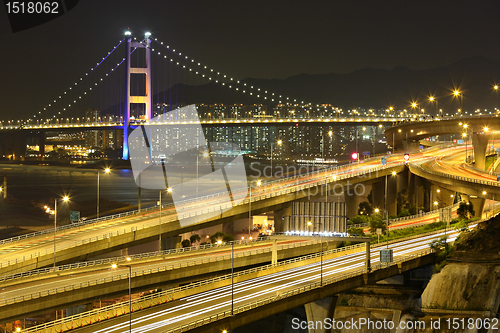 Image of freeway and bridge at night