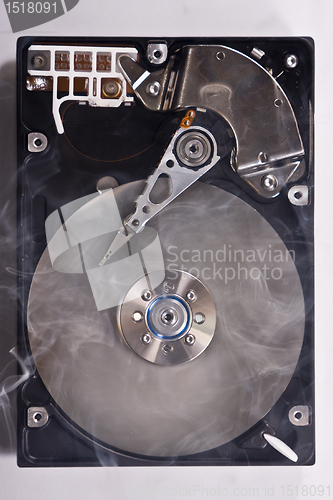 Image of Hard disk drive with smoke