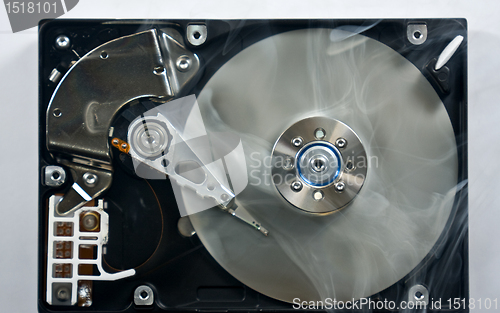Image of Hard disk drive with smoke