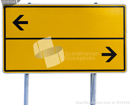 Image of yellow direction sign (clipping path included)