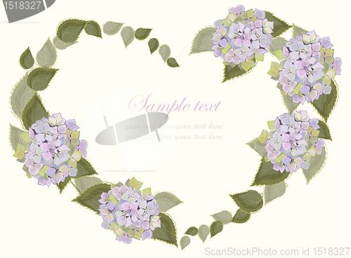 Image of Decorative heart. Hand drawn valentines day greeting card. Illustration hydrangea