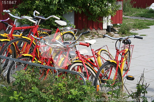 Image of Bicycles in red and yellow