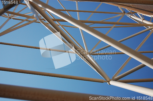 Image of Detail of the modern construction against blue sky background