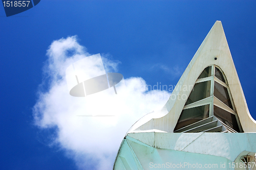 Image of Detail of the modern construction against blue sky background