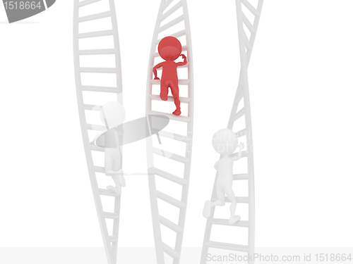 Image of 3D people climbing using a ladder