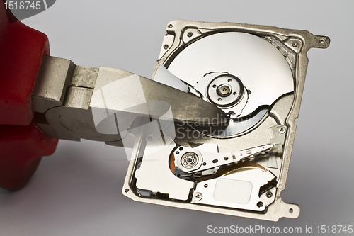Image of hard disk drive cutted by pilot punch