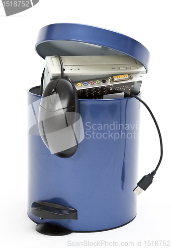 Image of trashcan with electronic waste