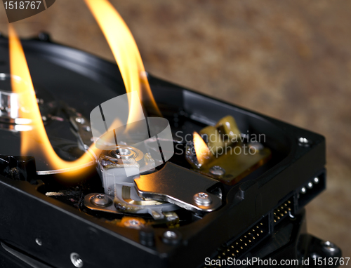 Image of flames on open hard drive