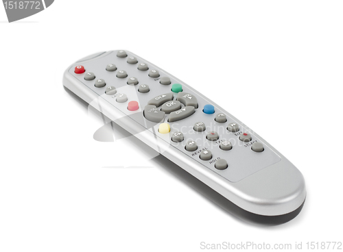 Image of plastic remote control on white background