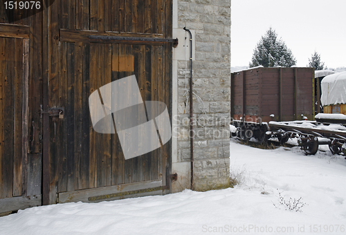 Image of old railroad depot and railway cars