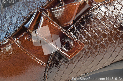 Image of glossy brown shoe detail