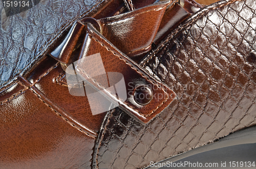 Image of glossy brown shoe detail
