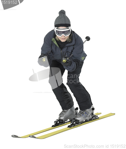 Image of skiing girl in white back
