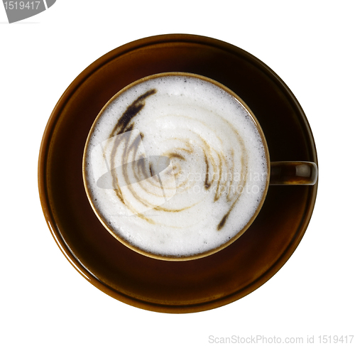 Image of brown porcelain cup with marbled milk froth