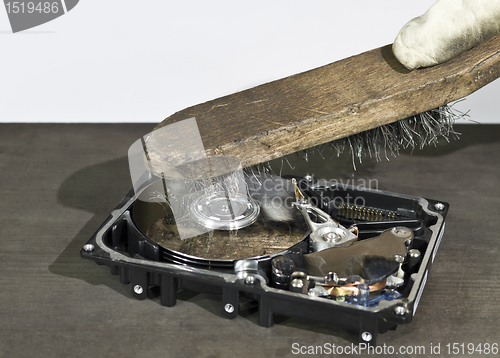 Image of HDD and scrubbing brush