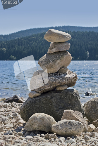 Image of waterside scenery with pebble pile