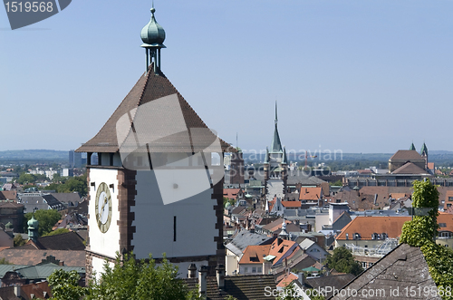 Image of aerial view of Freiburg im Breisgau in sunny ambiance