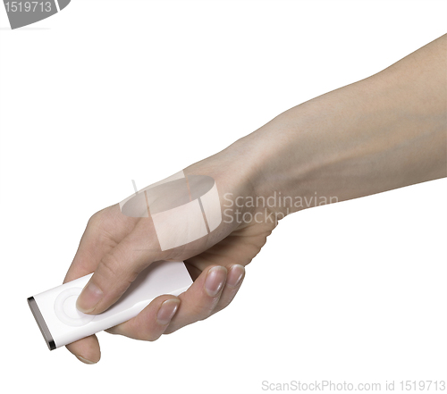 Image of hand holding a remote control