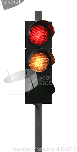 Image of traffic light shows red and yellow