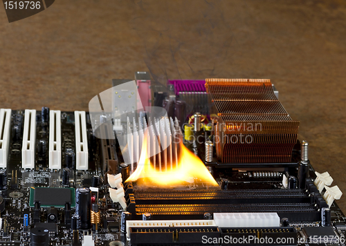 Image of burning motherboard